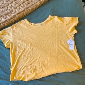 NWT Plus Size Old Navy Yellow Garment Dyed Crop T-Shirt w/ Embroidered Sleeves